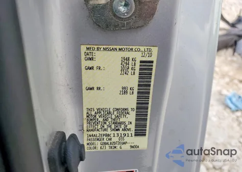 2011 Nissan Altima S z USA, uszkodzony, nr VIN 1N4AL2EP8BC131911